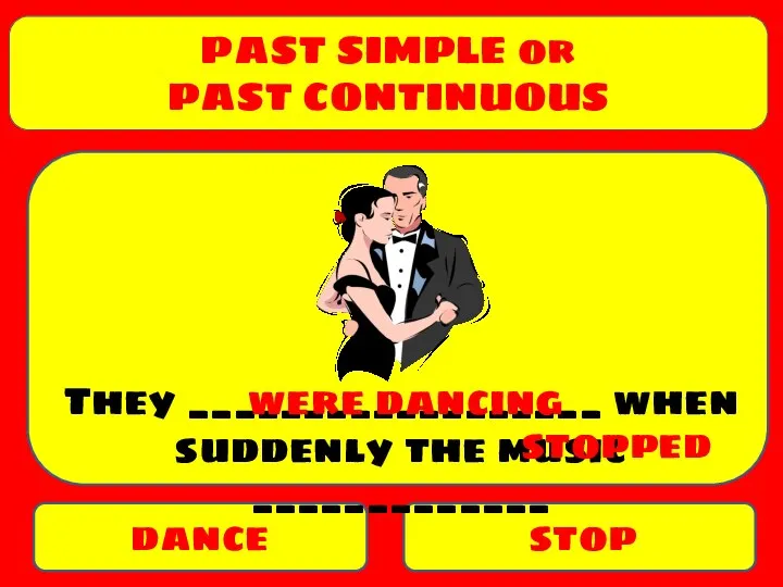 PAST SIMPLE or PAST CONTINUOUS dance stop They __________________ when suddenly the