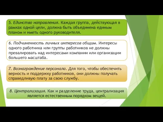 5. Единство направления. Каждая группа, действующая в рамках одной цели, должна быть