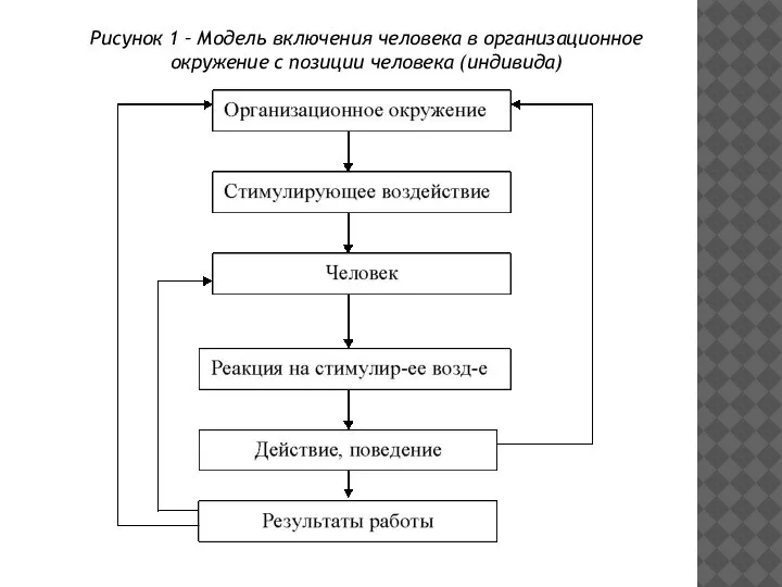 Рисунок 1 – Модель включения человека в организационное окружение с позиции человека (индивида)