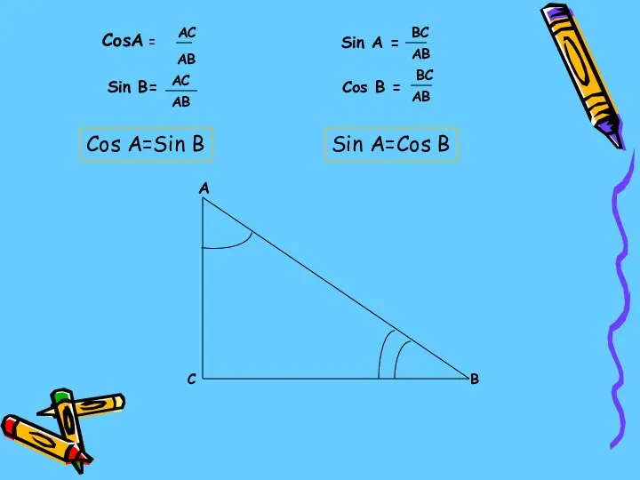 CosA = A B C AC AB Sin A = BC AB