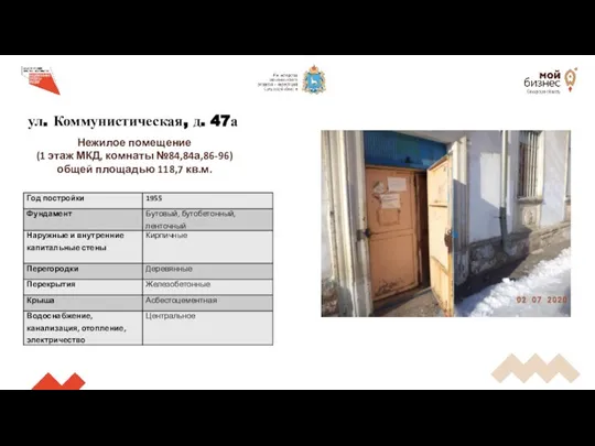 ул. Коммунистическая, д. 47а Нежилое помещение (1 этаж МКД, комнаты №84,84а,86-96) общей площадью 118,7 кв.м.