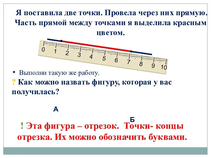 Я поставила две точки. Провела через них прямую. Часть прямой между точками