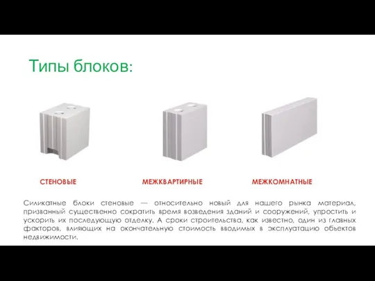 Типы блоков: МЕЖКОМНАТНЫЕ МЕЖКВАРТИРНЫЕ СТЕНОВЫЕ Силикатные блоки стеновые — относительно новый для