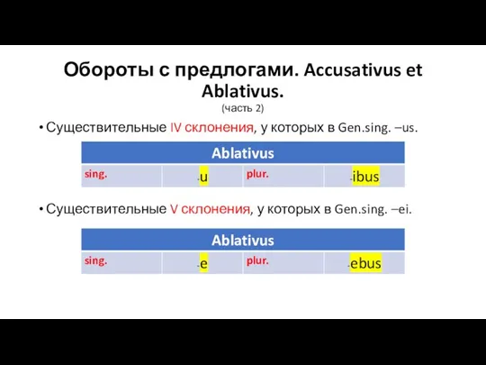 Обороты с предлогами. Accusativus et Ablativus. (часть 2) Существительные IV склонения, у