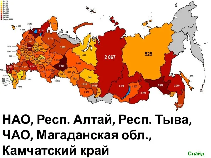 Слайд 37 НАО, Респ. Алтай, Респ. Тыва, ЧАО, Магаданская обл., Камчатский край