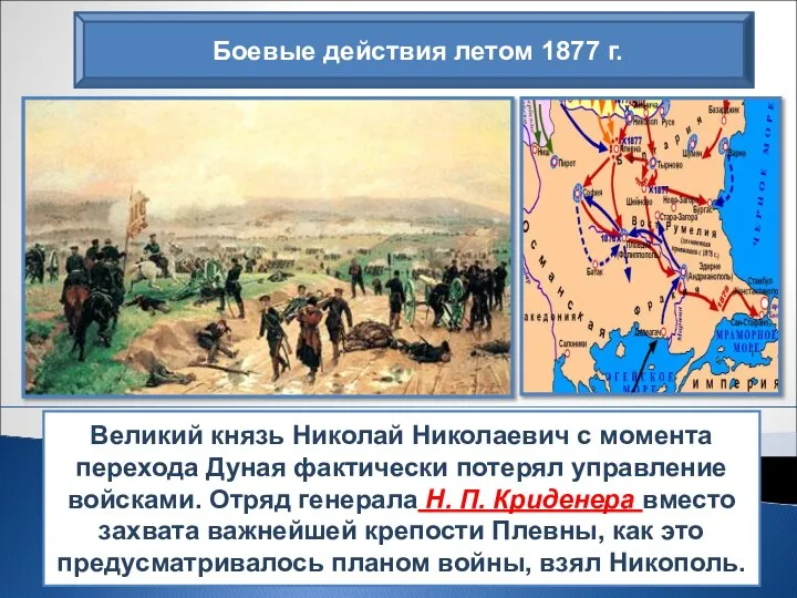 Боевые действия летом 1877 г. Великий князь Николай Николаевич с момента перехода