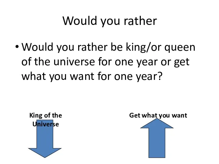 Would you rather Would you rather be king/or queen of the universe