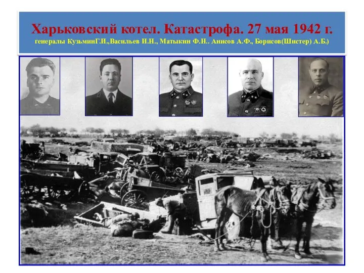 Харьковский котел. Катастрофа. 27 мая 1942 г. генералы КузьминГ.И.,Васильев И.Н., Матыкин Ф.Н.. Анисов А.Ф., Борисов(Шистер) А.Б.)