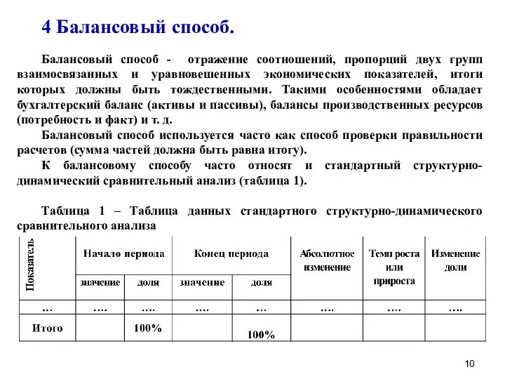 4 Балансовый способ. Балансовый способ - отражение соотношений, пропорций двух групп взаимосвязанных