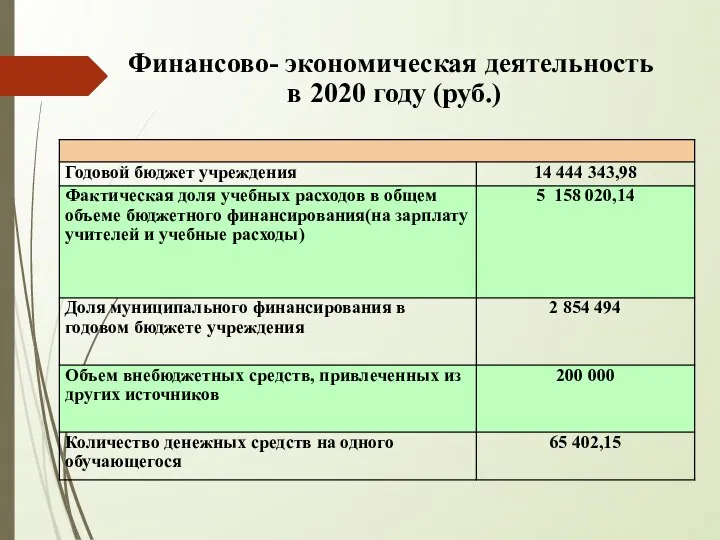 Финансово- экономическая деятельность в 2020 году (руб.)