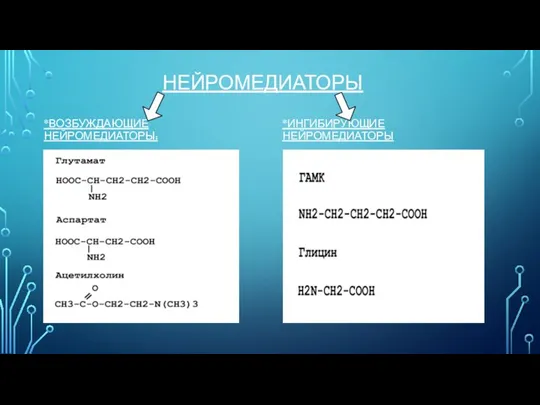 НЕЙРОМЕДИАТОРЫ *ВОЗБУЖДАЮЩИЕ НЕЙРОМЕДИАТОРЫ: *ИНГИБИРУЮЩИЕ НЕЙРОМЕДИАТОРЫ