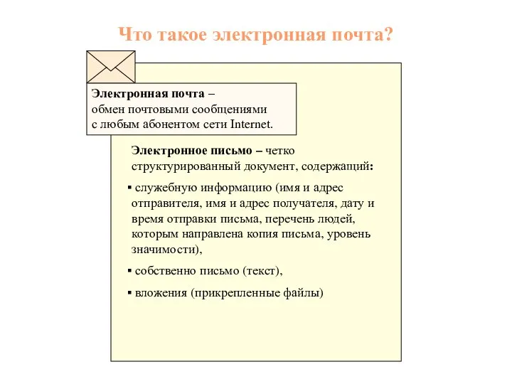 Что такое электронная почта? Электронная почта – обмен почтовыми сообщениями с любым