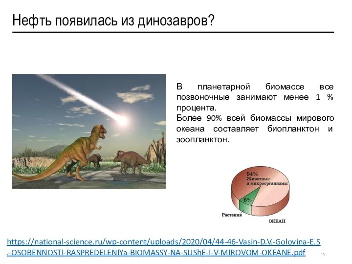 Нефть появилась из динозавров? В планетарной биомассе все позвоночные занимают менее 1
