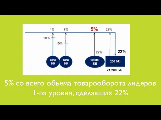 5% со всего объема товарооборота лидеров 1-го уровня, сделавших 22%