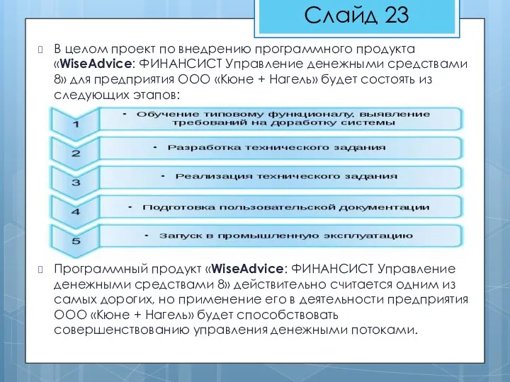 В целом проект по внедрению программного продукта «WiseAdvice: ФИНАНСИСТ Управление денежными средствами