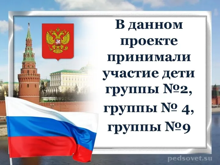 В данном проекте принимали участие дети группы №2, группы № 4, группы №9