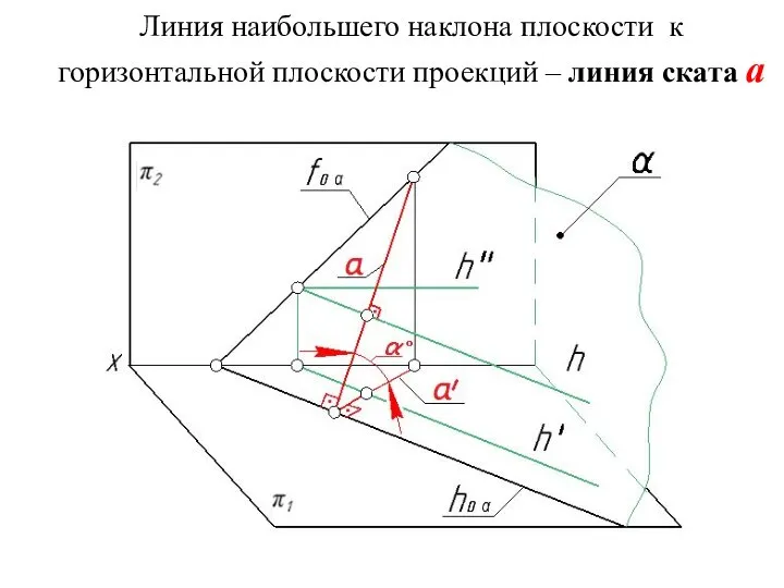 Линия наибольшего наклона плоскости к горизонтальной плоскости проекций – линия ската а