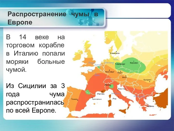 Распространение чумы в Европе В 14 веке на торговом корабле в Италию