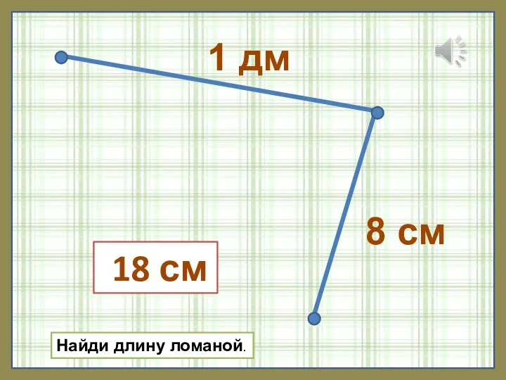 1 дм 8 см Найди длину ломаной. 18 см