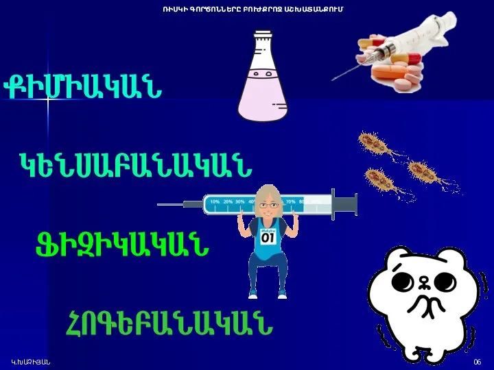 ՌԻՍԿԻ ԳՈՐԾՈՆՆԵՐԸ ԲՈՒԺՔՐՈՋ ԱՇԽԱՏԱՆՔՈՒՄ Կ.ԽԱՉԻՅԱՆ 06 ՔԻՄԻԱԿԱՆ ԿԵՆՍԱԲԱՆԱԿԱՆ ՖԻԶԻԿԱԿԱՆ ՀՈԳԵԲԱՆԱԿԱՆ