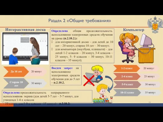 Раздел 2 «Общие требования» До 10 лет 20 минут Старше 10 лет