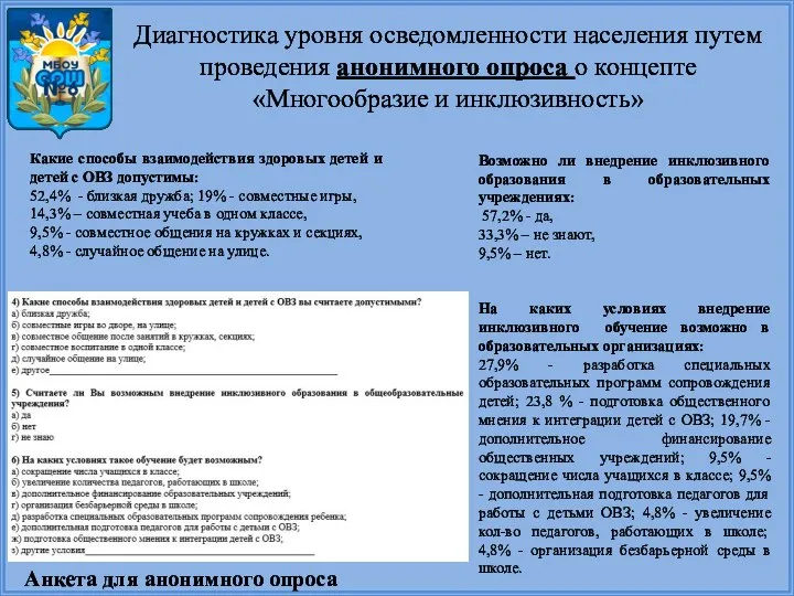 Диагностика уровня осведомленности населения путем проведения анонимного опроса о концепте «Многообразие и