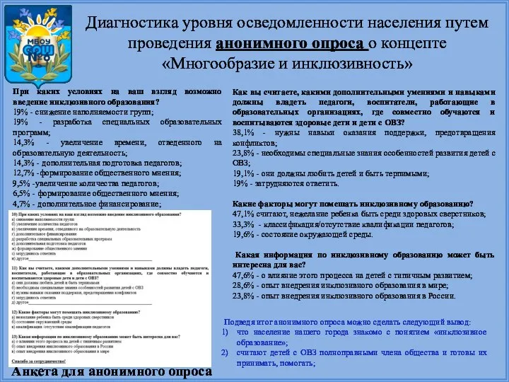 Диагностика уровня осведомленности населения путем проведения анонимного опроса о концепте «Многообразие и