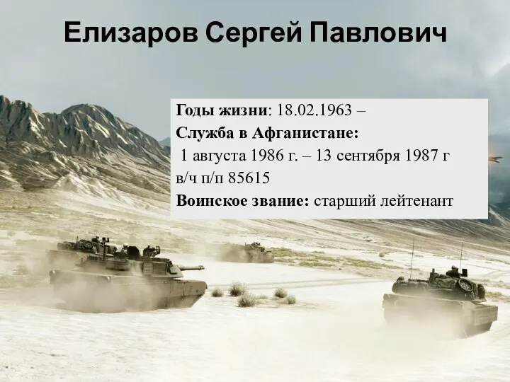 Годы жизни: 18.02.1963 – Служба в Афганистане: 1 августа 1986 г. –