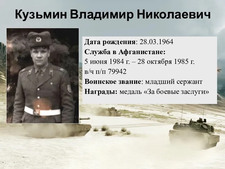 Дата рождения: 28.03.1964 Служба в Афганистане: 5 июня 1984 г. – 28