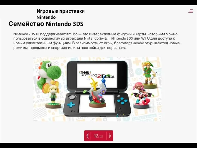Семейство Nintendo 3DS Nintendo 2DS XL поддерживает amiibo — это интерактивные фигурки