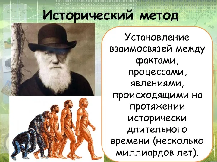 Исторический метод Установление взаимосвязей между фактами, процессами, явлениями, происходящими на протяжении исторически