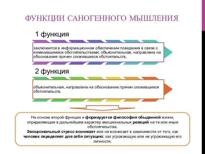 ФУНКЦИИ САНОГЕННОГО МЫШЛЕНИЯ На основе второй функции и формируется философия обыденной жизни,