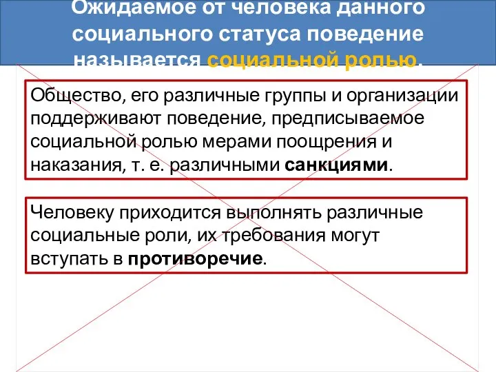 Общество, его различные группы и организации поддерживают поведение, предписываемое социальной ролью мерами