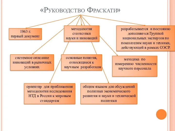 «Руководство Фраскати» методология статистики науки и инноваций разрабатывается и постоянно дополняется Группой