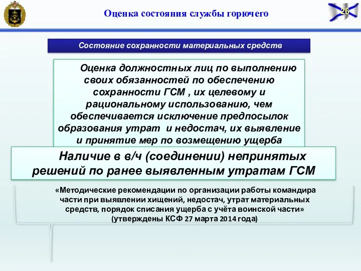 Оценка должностных лиц по выполнению своих обязанностей по обеспечению сохранности ГСМ ,