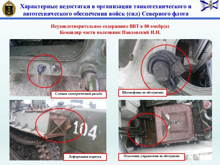 Характерные недостатки в организации танкотехнического и автотехнического обеспечения войск (сил) Северного флота