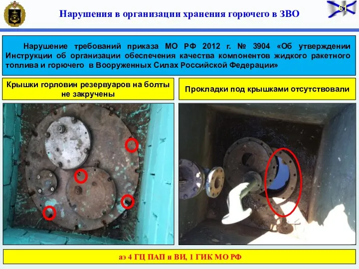 Нарушения в организации хранения горючего в ЗВО аэ 4 ГЦ ПАП и