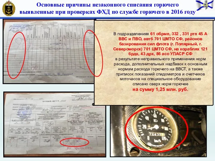 Основные причины незаконного списания горючего выявленные при проверках ФХД по службе горючего