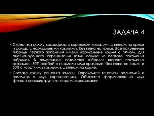 ЗАДАЧА 4 Скрестили самку дрозофилы с короткими крыльями, с пятном на крыле