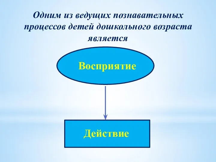 Одним из ведущих познавательных процессов детей дошкольного возраста является Восприятие Действие