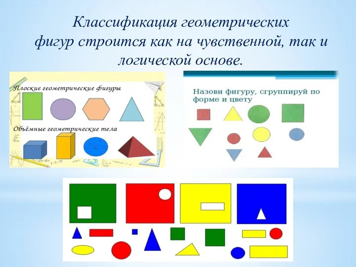 Классификация геометрических фигур строится как на чувственной, так и логической основе.