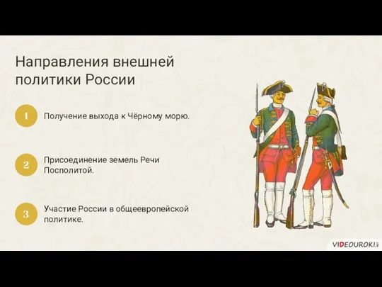 Направления внешней политики России Получение выхода к Чёрному морю. 1 Присоединение земель