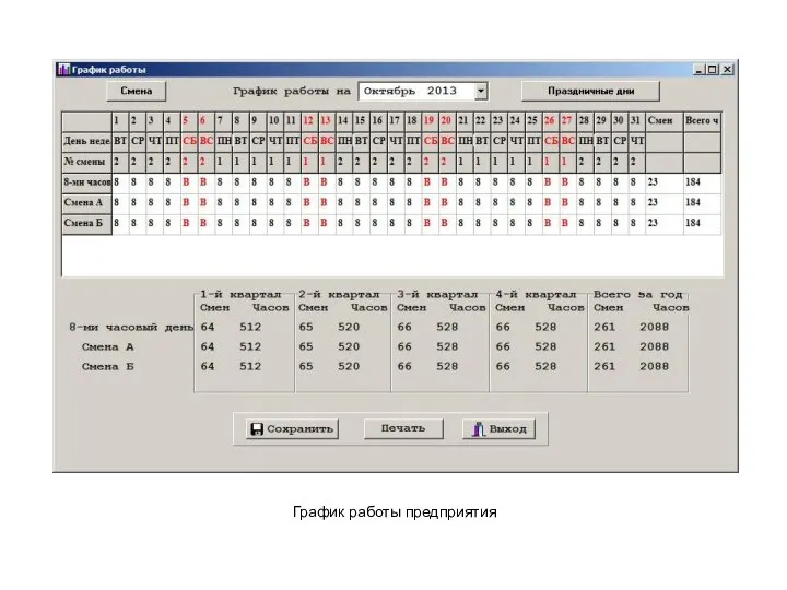 График работы предприятия