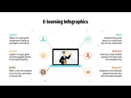 E-learning Infographics Saturn is a gas giant composed mostly of hydrogen and