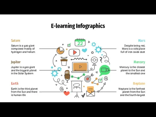 E-learning Infographics Saturn is a gas giant composed mostly of hydrogen and