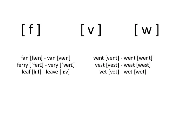 [ v ] [ w ] vent [vent] - went [went] vest