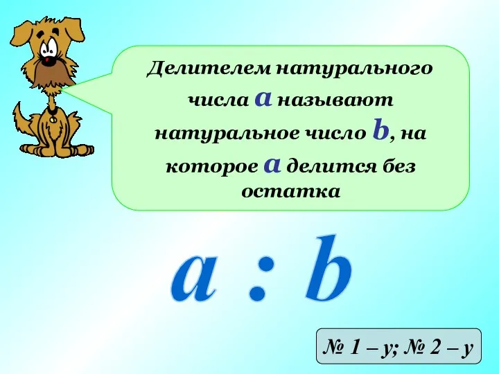 Делителем натурального числа а называют натуральное число b, на которое а делится