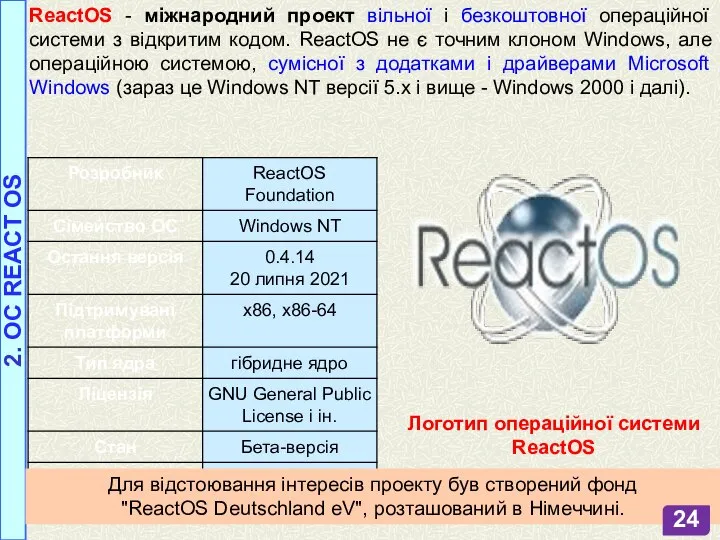 ReactOS - міжнародний проект вільної і безкоштовної операційної системи з відкритим кодом.