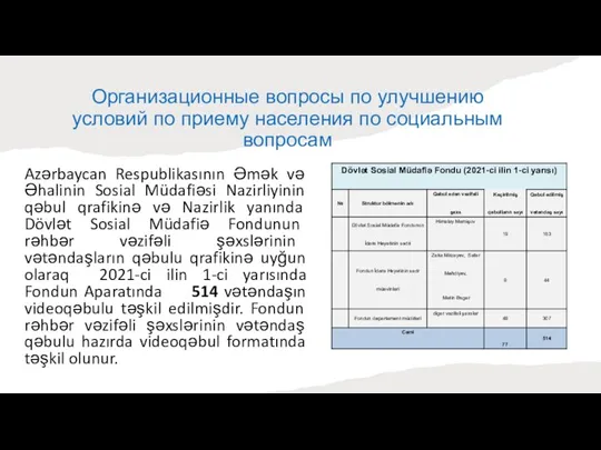 Организационные вопросы по улучшению условий по приему населения по социальным вопросам Azərbaycan