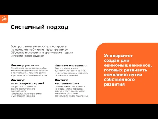 Системный подход Институт ветеринарных врачей Институт розницы Все программы университета построены по